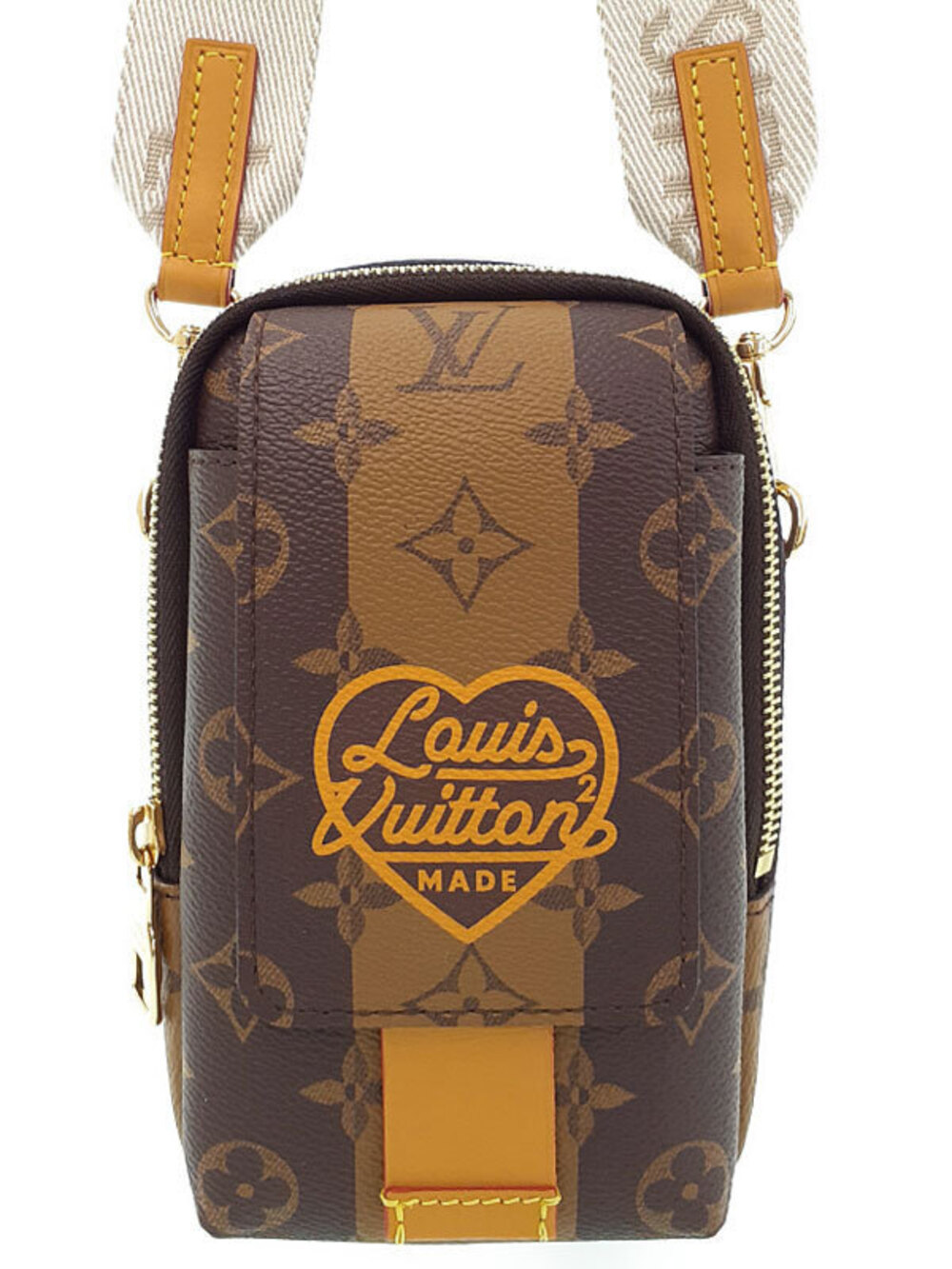 Louis Vuitton Monogram Stripe Double Phone Pouch Clutch Shoulder Bag